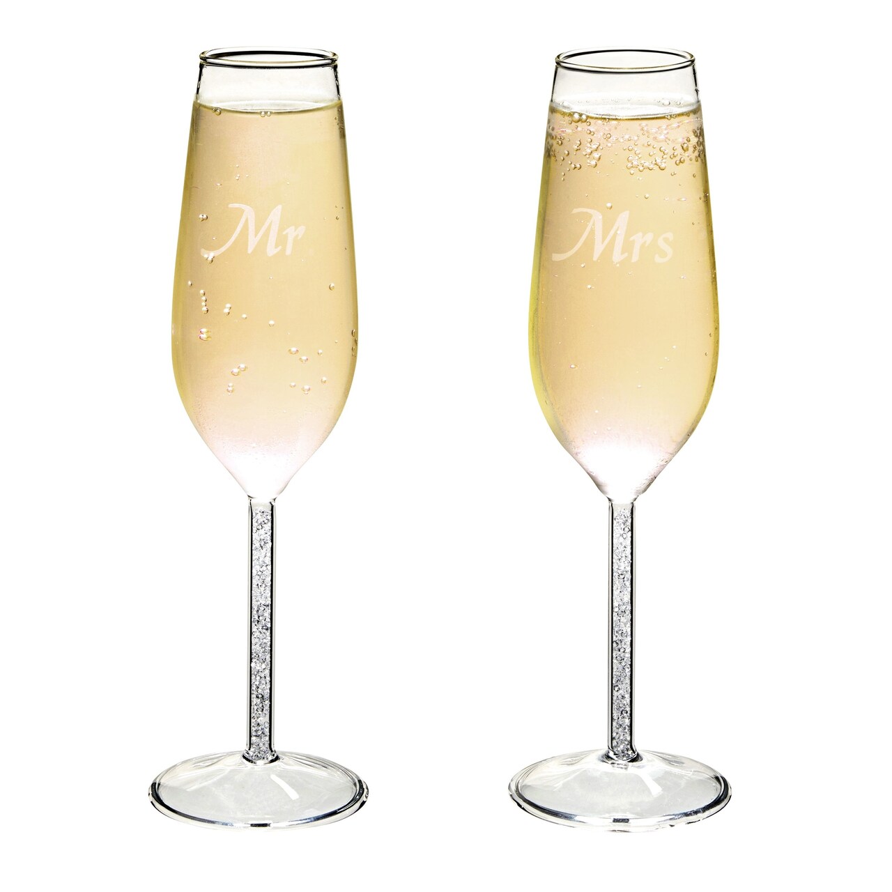 Set of 2 Mr and Mrs Champagne Glasses, His and Hers Wedding Day Toasting Flutes for Bride and Groom Newlyweds, Engagement, Wedding and Bridal Shower Gifts (8oz)